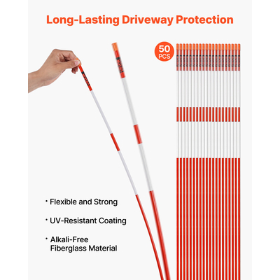 VEVOR 50 τεμάχια ανακλαστικοί δείκτες δρόμου 5/16" Dia 60 ίντσες ανακλαστήρες χιονιού