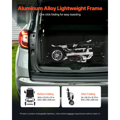 Ηλεκτρικό Αναπηρικό Αμαξίδιο VEVOR Χωρητικότητας 136kg Πτυσσόμενο Ελαφρύ Παντός Εδάφους 21km