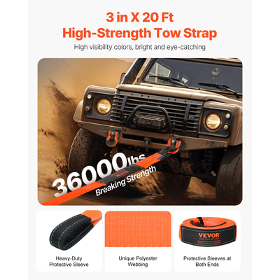 Καλώδιο ρυμούλκησης αυτοκινήτου VEVOR, ιμάντας ρυμούλκησης, 36000 lbs 20 ft, ιμάντας έκτακτης ανάγκης βαρέως τύπου