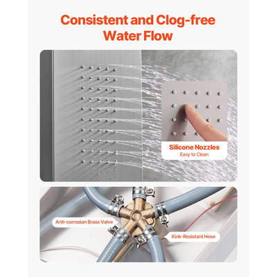 Σύστημα ντους VEVOR, 5 λειτουργίες ντους, πύργος ντους LED, βροχή, καταρράκτης, 2 ακροφύσια μασάζ σώματος, στόμιο μπάνιου, τηλέφωνο ντους με σωλήνα 59 ιντσών, επιτοίχιο σετ ντους από ανοξείδωτο ατσάλι