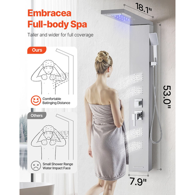 Σύστημα Πύργου Ντους VEVOR με Στήλη από Ανοξείδωτο Ατσάλι, Κεφαλή Βροχής 5 Λειτουργιών