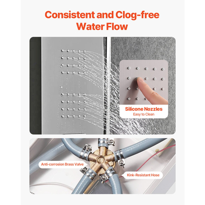 Σύστημα Πύργου Ντους VEVOR με Στήλη από Ανοξείδωτο Ατσάλι, Κεφαλή Βροχής 5 Λειτουργιών