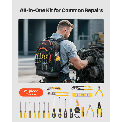 Σακίδιο Εργαλείων VEVOR με 65 Θήκες Εργαλείων, Ανθεκτικό στο Σκίσιμο, Σακίδιο Εργασίας