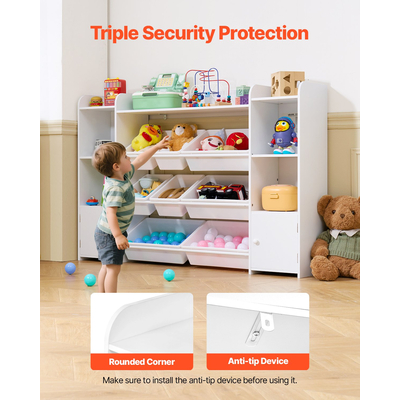 VEVOR Μεγάλη Παιδική Βιβλιοθήκη 4 Επιπέδων με 8 Πλαστικά Κάδους, Λευκή