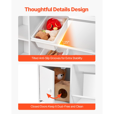 VEVOR Μεγάλη Παιδική Βιβλιοθήκη 4 Επιπέδων με 8 Πλαστικά Κάδους, Λευκή