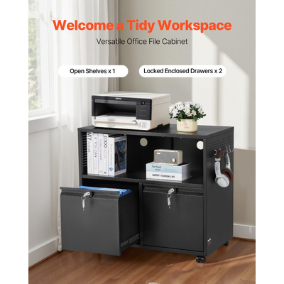 VEVOR Μεταλλική Ντουλάπα Αρχειοθέτησης με 2 Συρτάρια, Πλαϊνή, Μαύρο