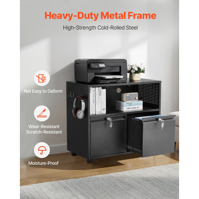 VEVOR Μεταλλική Ντουλάπα Αρχειοθέτησης με 2 Συρτάρια, Πλαϊνή, Μαύρο