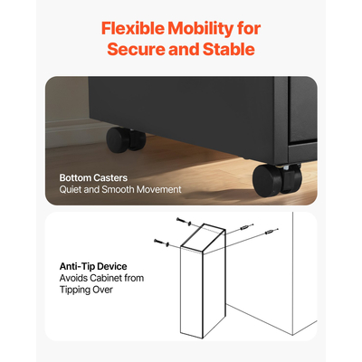 VEVOR Μεταλλική Ντουλάπα Αρχειοθέτησης με 2 Συρτάρια, Πλαϊνή, Μαύρο