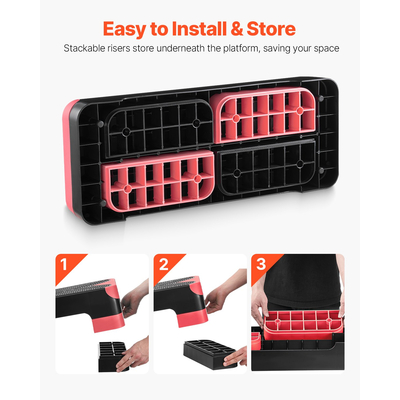 VEVOR Αερόβια πλατφόρμα άσκησης με ρυθμιζόμενο stepper 4 ανυψωτήρες, κόκκινο