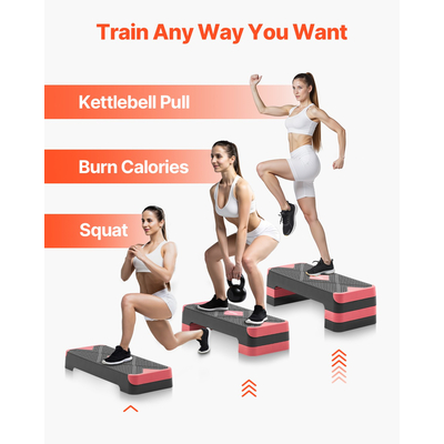 VEVOR Αερόβια πλατφόρμα άσκησης με ρυθμιζόμενο stepper 4 ανυψωτήρες, κόκκινο