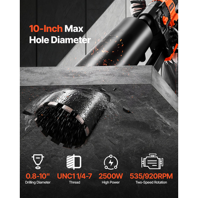 VEVOR Μηχανή τρυπανιού με διαμαντένιο πυρήνα, τρυπάνι σκυροδέματος με βάση 10 ιντσών 2500W
