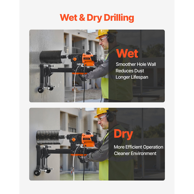 VEVOR Μηχανή τρυπανιού με διαμαντένιο πυρήνα, τρυπάνι σκυροδέματος με βάση 10 ιντσών 2500W