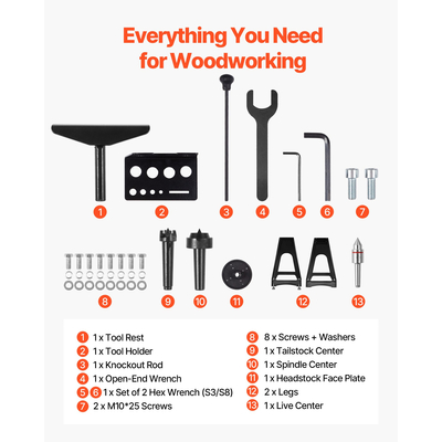 Τόρνος Ξυλουργικής VEVOR 1,5 HP 16 x 40 ίντσες Τόρνος Ξύλου Μεταβλητής Ταχύτητας 0-3200 Σ.Α.Λ.