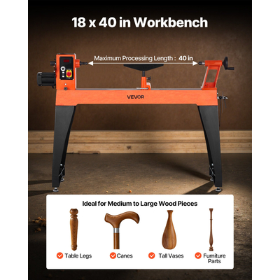 Τόρνος Ξυλουργικής VEVOR 2 HP 18 x 40 ίντσες Τόρνος Ξύλου Μεταβλητής Ταχύτητας 0-3200 Σ.Α.Λ.