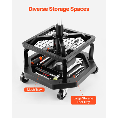 Σκαμπό VEVOR με ρυθμιζόμενο ύψος, κάθισμα γκαράζ, φορτίο 130 κιλών με ροδάκια