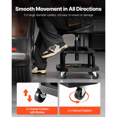 Σκαμπό VEVOR με ρυθμιζόμενο ύψος, κάθισμα γκαράζ, φορτίο 130 κιλών με ροδάκια