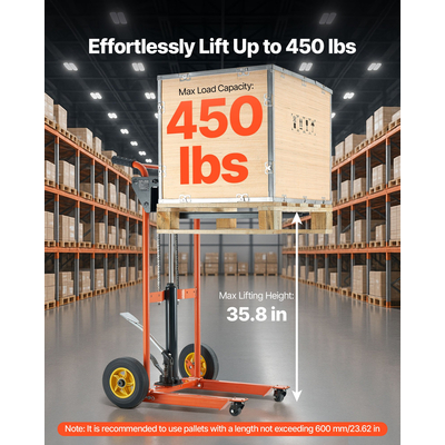 VEVOR Ανυψωτικό Υλικών με Βαρούλκο Στοίβαξης 450 λίβρες, Φορτηγά Παλετών, Ανυψωτικό 35,8 ιντσών