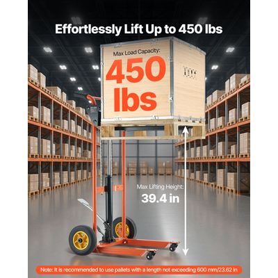VEVOR Ανυψωτικό Υλικών με Βαρούλκο Στοίβαξης 450 λίβρες, Φορτηγά Παλετών, Ανυψωτικό 39,4 ιντσών
