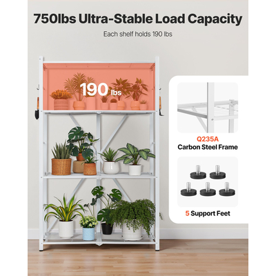 VEVOR Πτυσσόμενο Ράφι Αποθήκευσης με Ρόδες 4 Επιπέδων χωρίς Συναρμολόγηση, Λευκό