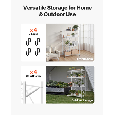 VEVOR Πτυσσόμενο Ράφι Αποθήκευσης με Ρόδες 4 Επιπέδων χωρίς Συναρμολόγηση, Λευκό