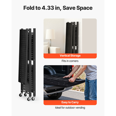 VEVOR Τριώροφο πτυσσόμενο ράφι αποθήκευσης με ρόδες, μεταλλικά ράφια 28 x 13 x 36 ιντσών