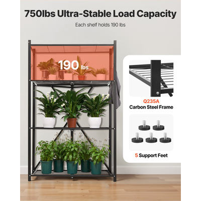 VEVOR Πτυσσόμενο Ράφι Αποθήκευσης με Ρόδες 4 Επίπεδα Χωρίς Συναρμολόγηση Ράφι Οργανωτή Μαύρο