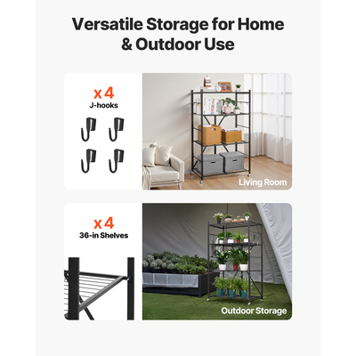 VEVOR Πτυσσόμενο Ράφι Αποθήκευσης με Ρόδες 4 Επίπεδα Χωρίς Συναρμολόγηση Ράφι Οργανωτή Μαύρο