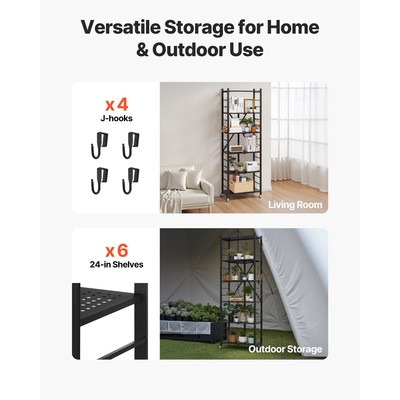 VEVOR 6-επιπέδων πτυσσόμενο ράφι αποθήκευσης με ρόδες, μεταλλικά ράφια 24 x 12 x 72 ιντσών