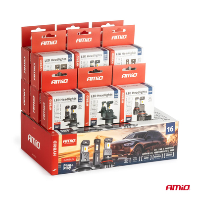 ΛΑΜΠΕΣ LED H1/H3/H4(x3)/H7(x9)/HB3/HB4 12V 60W 6.000K 5.600lm LED CAN-BUS HYBRID SERIES AMIO - ΣΕΤ 16 ΤΕΜ.