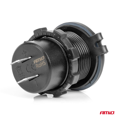 ΠΡΙΖΑ ΜΕ 2 ΘΥΡΕΣ USB ΚΑΙ ΚΑΠΑΚΙ 12/24V QUICK CHARGE 3.0 ΑΔΙΑΒΡΟΧΗ ΜΕ ΚΟΚΚΙΝΟ LED ΦΩΣ ΜΑΥΡΗ ΑΜΙΟ - 1 τεμ.