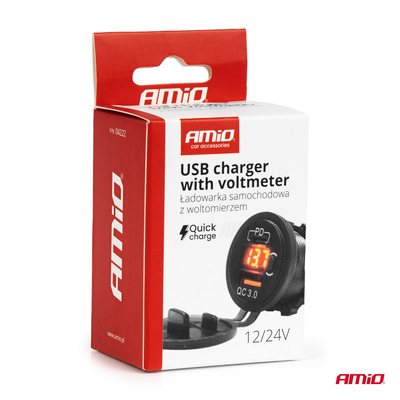 ΠΡΙΖΑ ΜΕ 2 ΘΥΡΕΣ USB ΚΑΙ ΨΗΦΙΑΚΟ ΒΟΛΤΟΜΕΤΡΟ ΜΕ ΔΙΑΚΟΠΤΗ+ΚΑΠΑΚΙ 12/24V QUICKCHARGE3.0 ΑΔΙΑΒΡΟΧΗ ΜΑΥΡΗ ΑΜΙΟ - 1 τεμ.