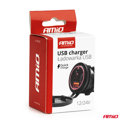 ΠΡΙΖΑ ΜΕ 3 ΘΥΡΕΣ(USB+2xUSB-C) ΜΕ ΔΙΑΚΟΠΤΗ ΚΑΙ ΚΑΠΑΚΙ 12/24V QUICK CHARGE 3.0 ΑΔΙΑΒΡΟΧΗ ΜΑΥΡΗ AMIO - 1 Τεμ.