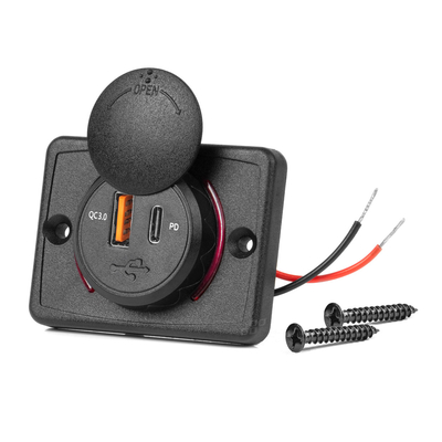 ΠΡΙΖΑ ΜΕ 2 ΘΥΡΕΣ-USB+USB-C ΚΑΙ ΚΑΠΑΚΙ 12/24V QUICK CHARGE 3.0 ΑΔΙΑΒΡΟΧΗ ΤΕΤΡΑΓΩΝΟ ΣΧΗΜΑ ΜΑΥΡΗ AMIO - 1 Τεμ.