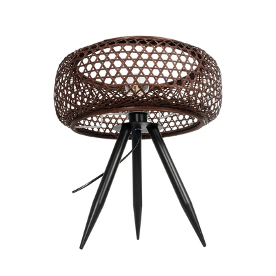 GloboStar® ZORION 999-0040 Vintage Επιτραπέζιο Φωτιστικό Πορτατίφ Μονόφωτο 1 x E27 IP20 Καφέ Ξύλο με Μαύρο Μέταλλο - Μ40 x Π40 x Υ43.5cm