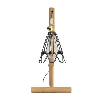 GloboStar® ELMA 999-0239 Μοντέρνο Επιτραπέζιο Φωτιστικό Πορτατίφ Μονόφωτο 1 x E27 IP20 Μπεζ Ξύλο με Μαύρο Μέταλλο - Μ35 x Π20 x Υ43cm