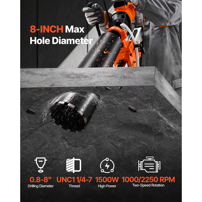 VEVOR Διαμαντοτρύπανο Χειρός και Σταθερός Διατρητικός Πύργος Σκυροδέματος 8 ιντσών