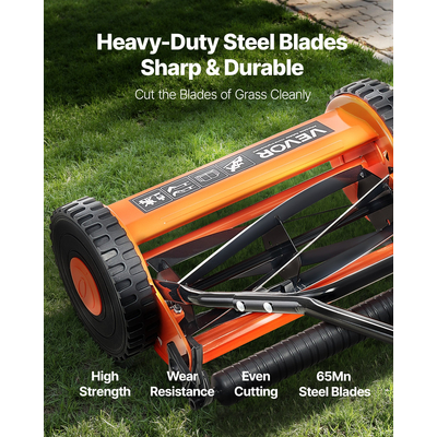 Χλοοκοπτικό VEVOR 14" με κύλινδρο ώθησης, 5 λεπίδες, ρυθμιζόμενο ύψος, συλλέκτης γρασιδιού, 2 ρόδες