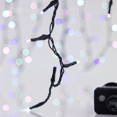 ΣΕΙΡΑ, 100 LED 3mm, 31V ΜΕΤΑΣΧΗΜΑΤΙΣΤΗ, 8 ΠΡΟΓΡΑΜΜΑΤΑ & ΜΝΗΜΗ, ΠΡΑΣΙΝΟ PVC ΚΑΛΩΔΙΟ, OPAL ΧΡΩΜΑΤΙΣΤΟ LED, ΑΝΑ 5cm,  ΠΡΟΕΚΤΑΣΗ ΠΑΡΟΧΗΣ 3m, ΙΡ44