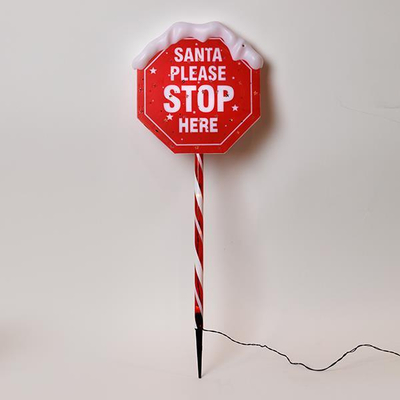 ΠΛΑΣΤΙΚΗ ΠΙΝΑΚΙΔΑ ΑΓΙΟΣ ΒΑΣΙΛΗΣ STOP 81cm, Φ31cm, ΗΛΙΑΚΟ ΠΑΝΕΛ ΜΕ ΑΙΣΘΗΤΗΡΑ ΦΩΤΟΣ, 34 ΘΕΡΜΑ ΛΕΥΚΑ LED, ΠΡΟΕΚΤΑΣΗ ΠΑΡΟΧΗΣ 1m, IP44