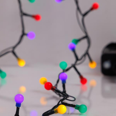 ΣΕΙΡΑ, 100 LED 3mm, ΜΕ ΠΟΛΥΧΡΩΜΕΣ ΜΠΑΛΙΤΣΕΣ 0,9cm, 31V ΜΕΤΑΣΧΗΜΑΤΙΣΤΗ, 8 ΠΡΟΓΡΑΜΜΑΤΑ & ΜΝΗΜΗ, ΠΡΑΣΙΝΟ PVC ΚΑΛΩΔΙΟ, ΠΟΛΥΧΡΩΜΟ LED, ΑΝΑ 3cm, ΠΡΟΕΚΤΑΣΗ ΠΑΡΟΧΗΣ 3m, IP44