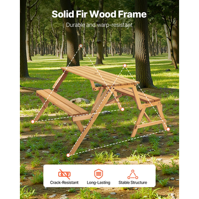 VEVOR 2 σε 1 Μετασχηματιζόμενο Εναλλάξιμο Τραπέζι Πικνίκ Ξύλινο Σετ Τραπεζοκαθισμάτων