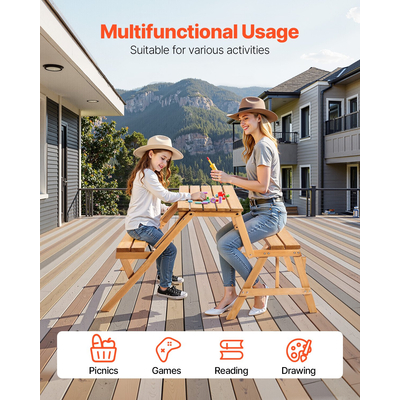 VEVOR 2 σε 1 Μετασχηματιζόμενο Εναλλάξιμο Τραπέζι Πικνίκ Ξύλινο Σετ Τραπεζοκαθισμάτων
