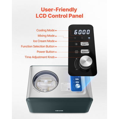 Αυτόματη παγωτομηχανή VEVOR 1.5 QT με ενσωματωμένο συμπιεστή χωρίς προκατάψυξη