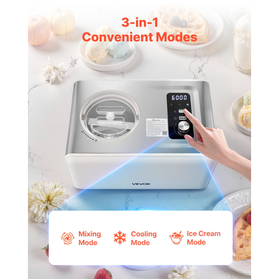 Αυτόματη παγωτομηχανή VEVOR 2 λίτρων με ενσωματωμένο συμπιεστή χωρίς προκατάψυξη