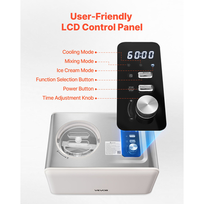 Αυτόματη παγωτομηχανή VEVOR 2 λίτρων με ενσωματωμένο συμπιεστή χωρίς προκατάψυξη