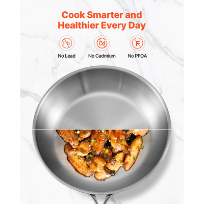 Τηγάνι VEVOR Triply από ανοξείδωτο ατσάλι 3 τεμάχια 240 280 320mm για πλυντήριο πιάτων ασημί