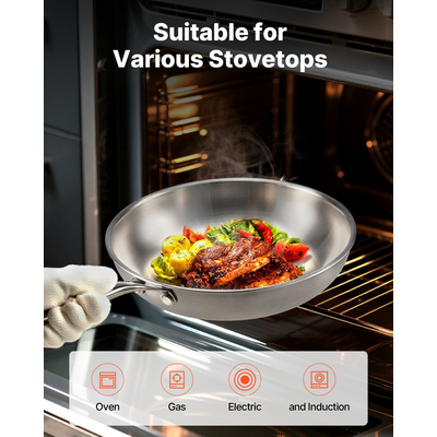 Τηγάνι VEVOR Triply από ανοξείδωτο ατσάλι 3 τεμάχια 240 280 320mm για πλυντήριο πιάτων ασημί