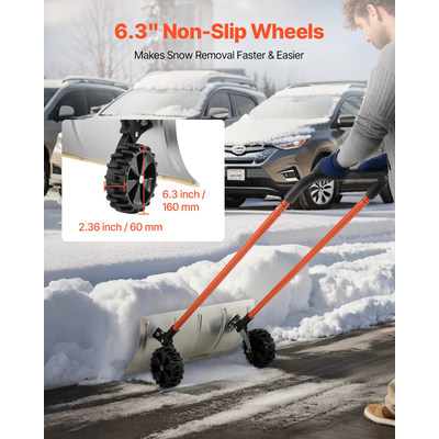 Φτυάρι εκχιονισμού VEVOR με ρόδες, ανθεκτικό μεταλλικό εκχιονιστικό μηχάνημα 24 ιντσών για δρόμο