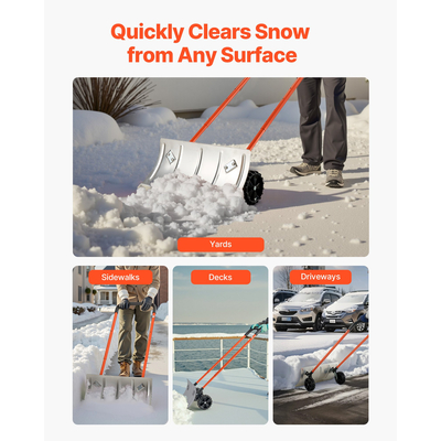 Φτυάρι εκχιονισμού VEVOR με ρόδες, ανθεκτικό μεταλλικό εκχιονιστικό μηχάνημα 24 ιντσών για δρόμο