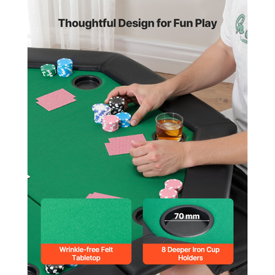 Πτυσσόμενο τραπέζι πόκερ VEVOR 1220 mm Πτυσσόμενο τραπέζι καζίνο Texas Holdem για 8 παίκτες